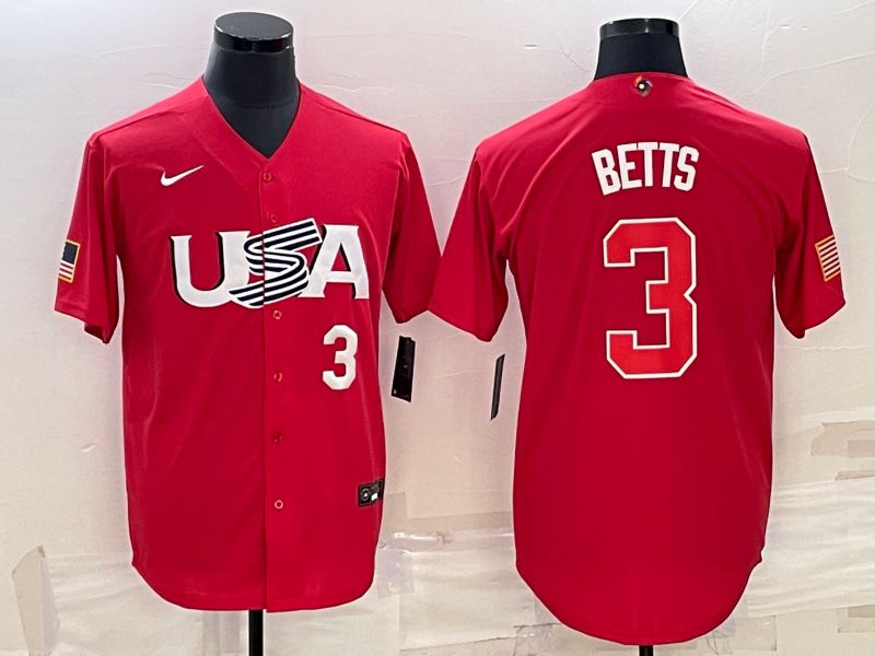 Men 2023 World Cub USA #3 Betts Red Nike MLB Jersey6->more jerseys->MLB Jersey